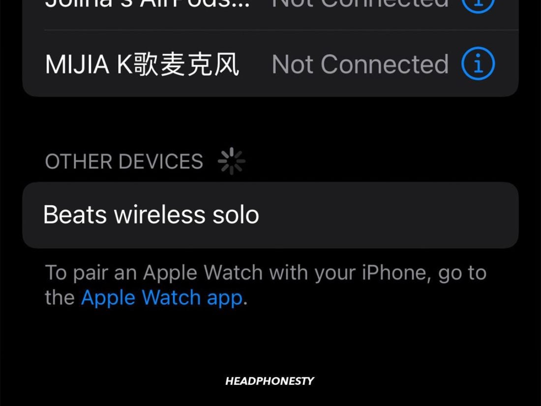 Selecting Beats headphones on 'Other devices'