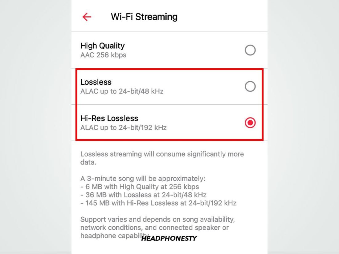 Selecting Wi-Fi Streaming quality on Android