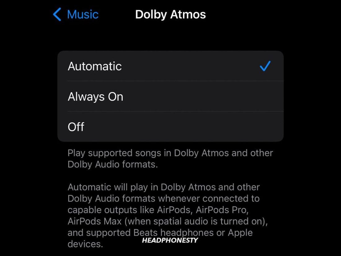 Selecting Dolby Atmos playback settings