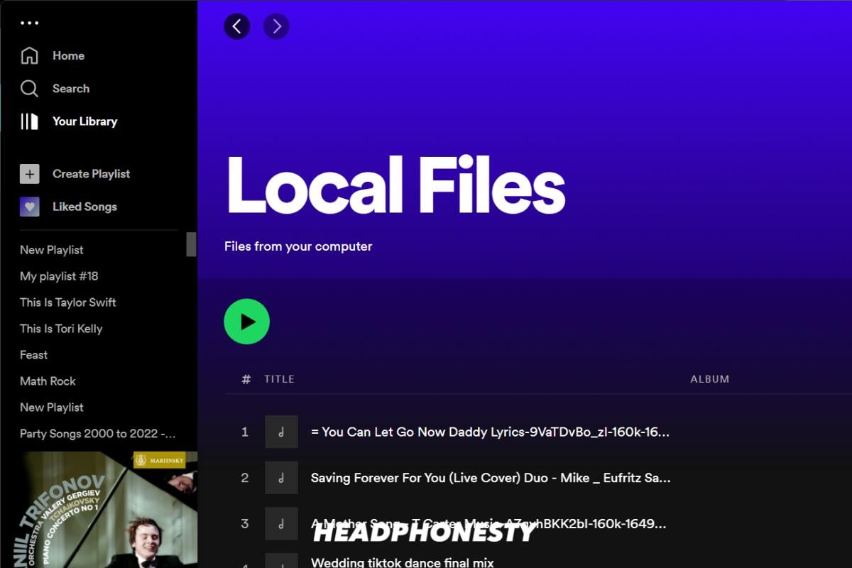 Spotify Local Files playlist on desktop app