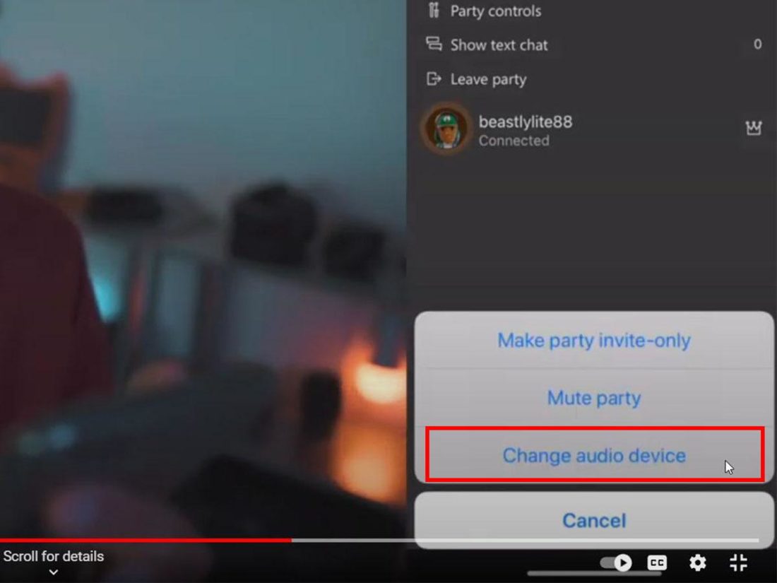 Changing audio device on Xbox app (From: Youtube/ Galactic Grizzly)