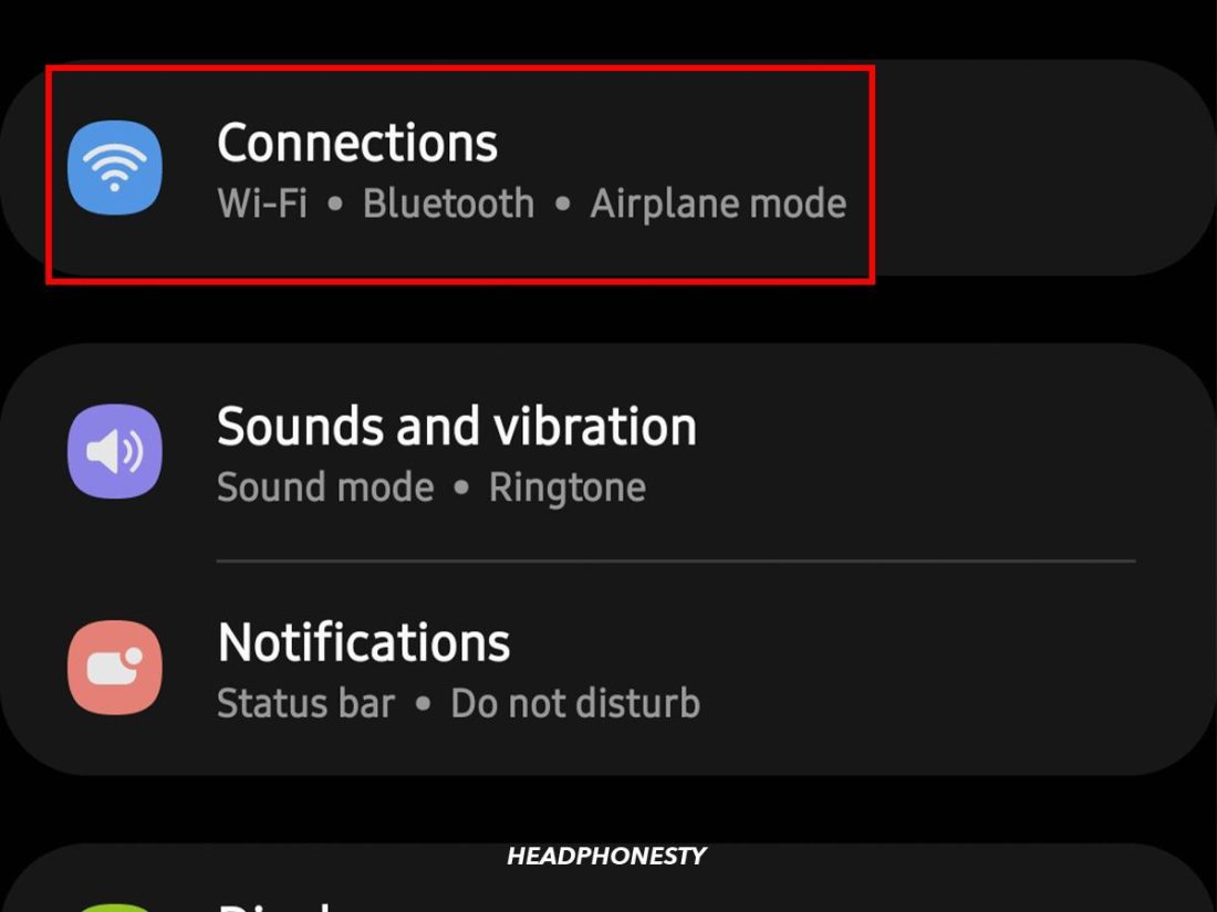 Connections settings on Android