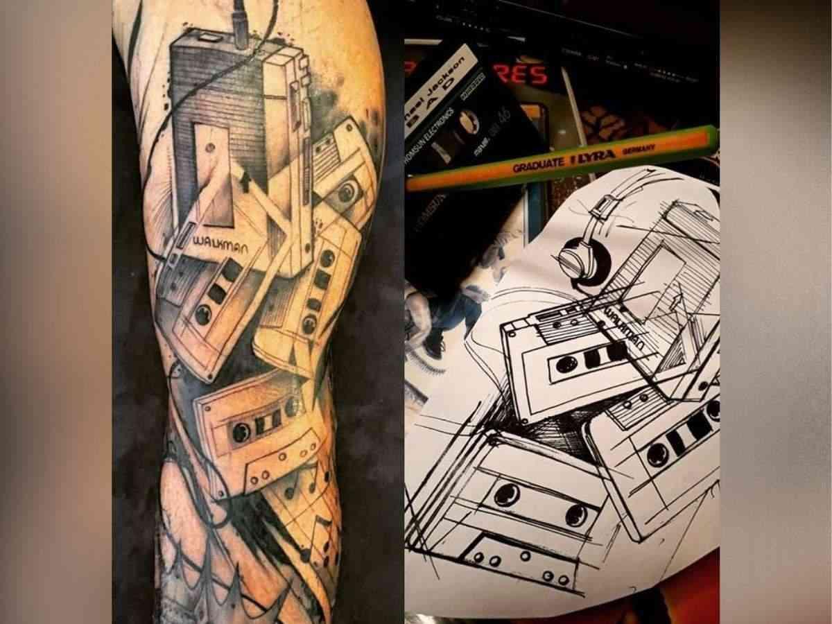 Walkman and cassettes tattoo. (From: Instagram/Yannick.grillon)