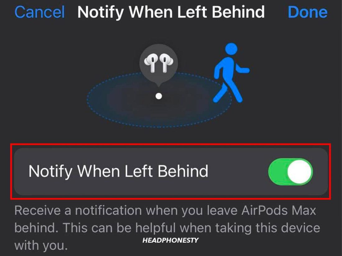 Enabling 'Notify When Left Behind' on Find My