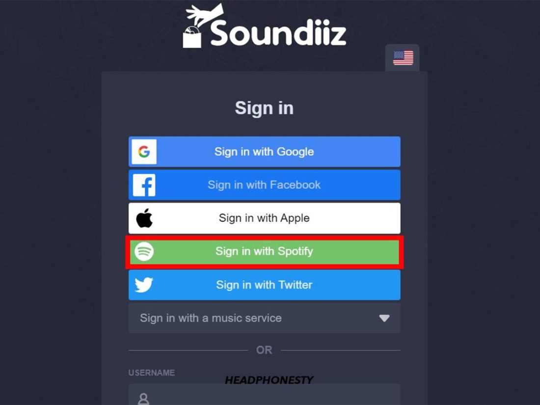 The Soundiiz sign-up page.