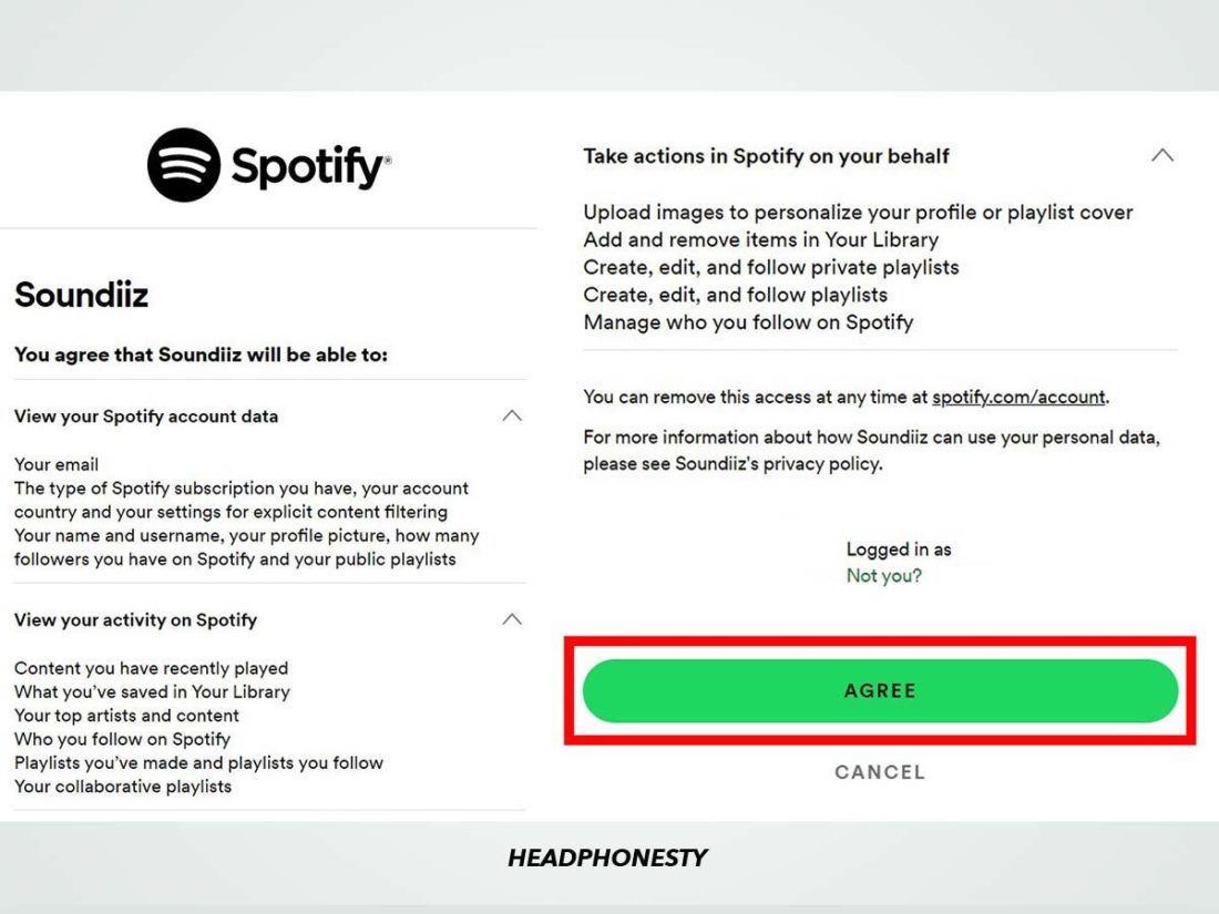 Granting Soundiiz access to Spotify account.