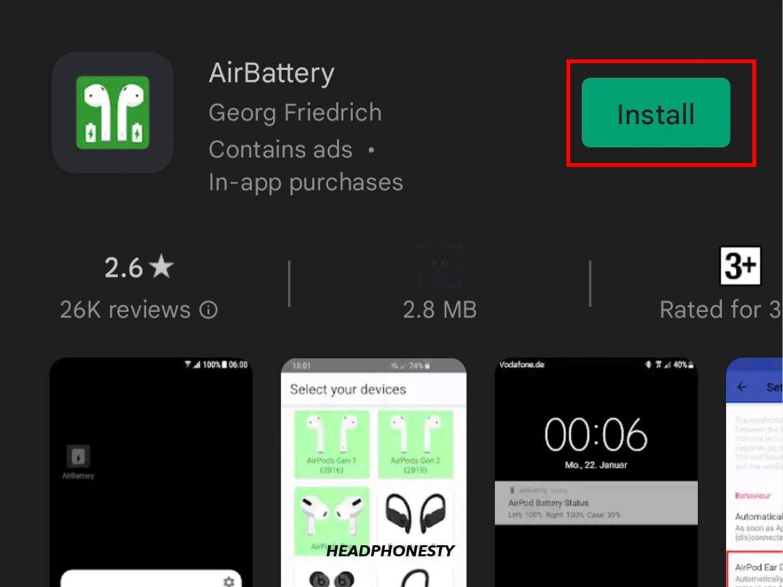 Installing Airbattery app from Google Play Store
