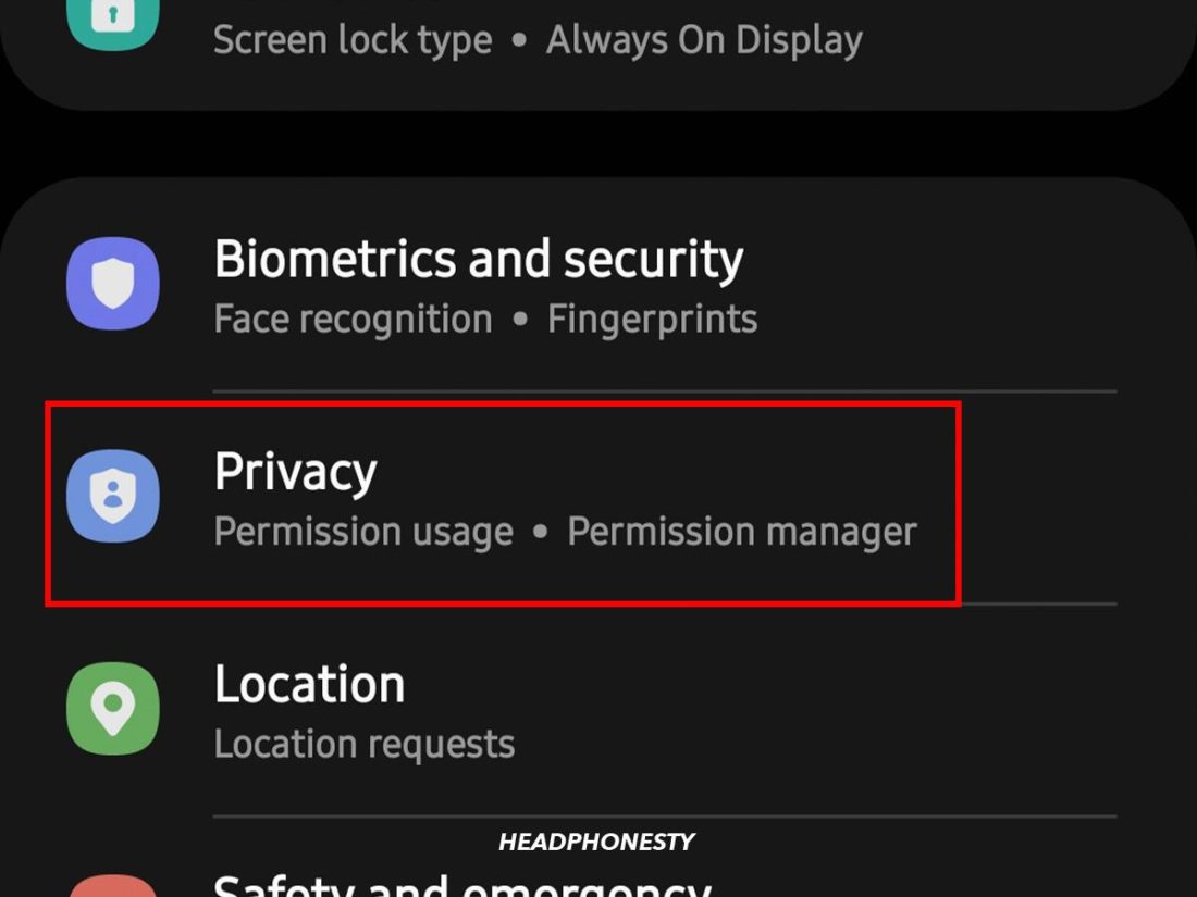 Privacy settings on Android