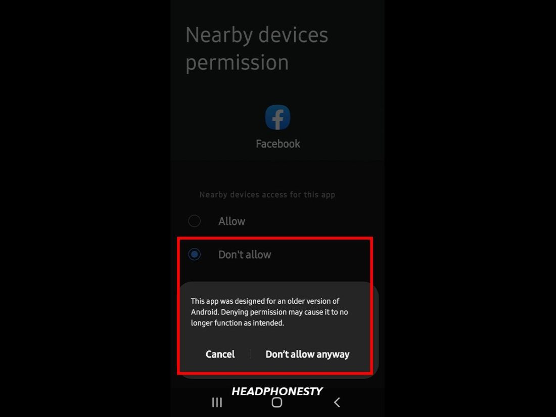 Removing an app's Bluetooth permission
