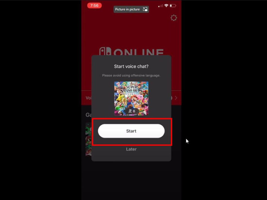 Starting voice chat on NIntendo Switch App