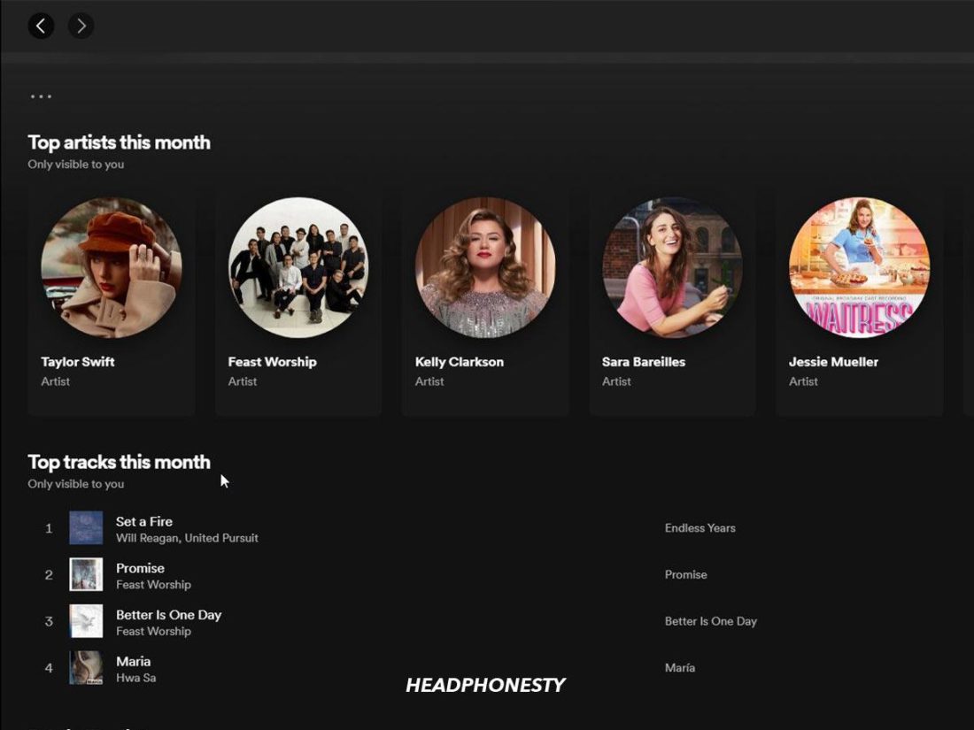 You can now view a list of your top artists and tracks for the month.