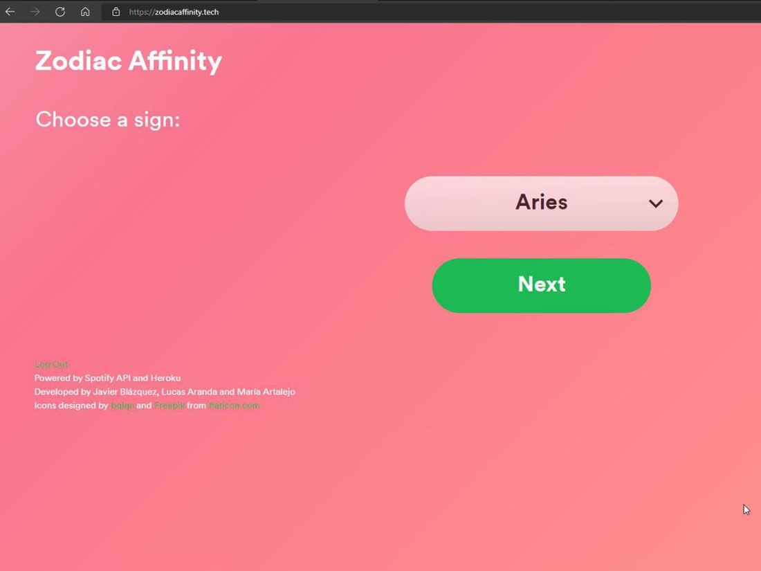 Zodiac Affinity mixes astrology and your Spotify data to give you a unique overview of your music tastes and preferences.
