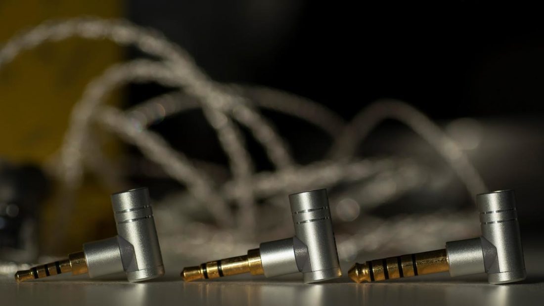 From left to right: 2.5mm, 3.5mm, and 4.4mm (pentaconn) connectors.