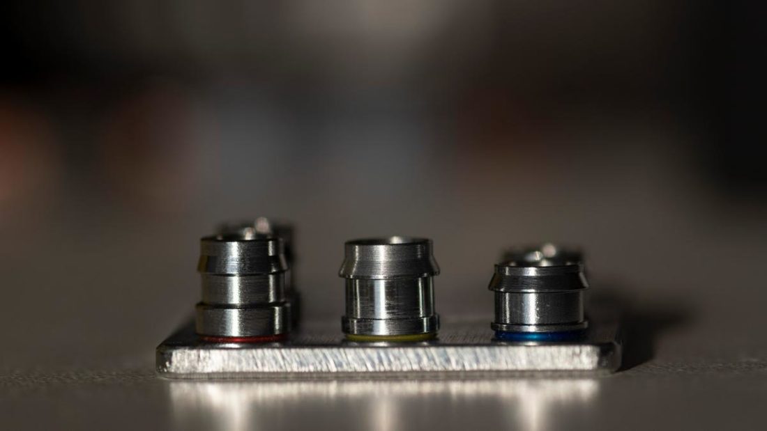 The nozzles have different heights to increase or decrease amount of treble. From left to right: Atmospheric, Reference, and Transparency filters.