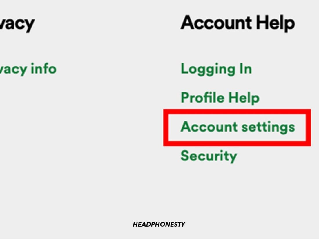 'Account settings' on the Spotify Support page.