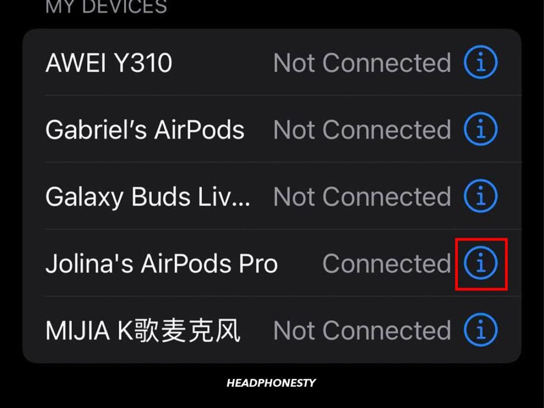Accessing AirPods settings
