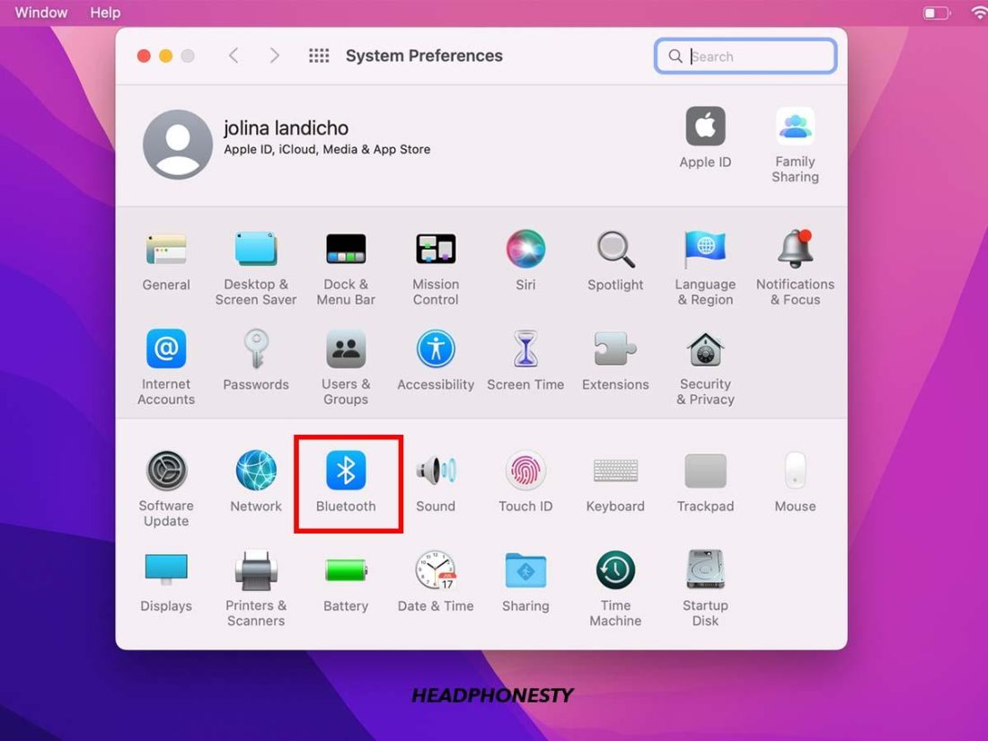 Accessing Mac Bluetooth options