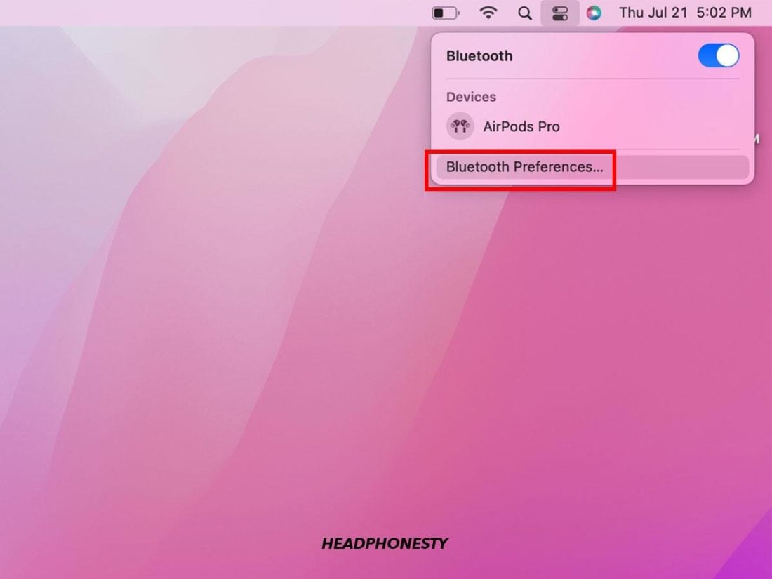 Mengakses preferensi Bluetooth di Mac