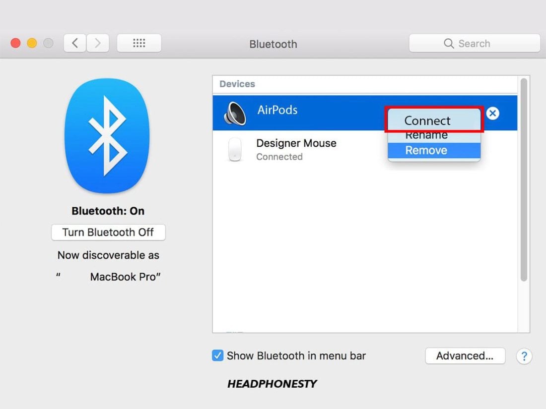 Connecting to AirPods on Mac