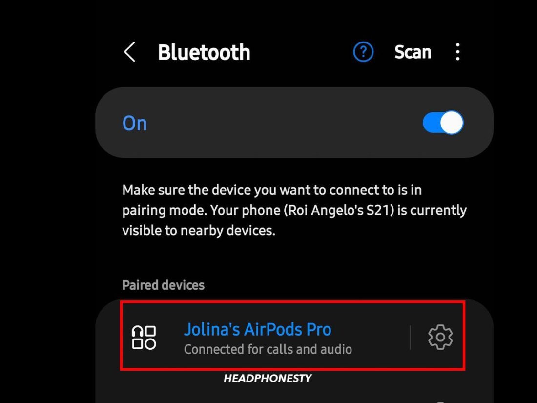 Tap on your AirPods from the list of paired devices.