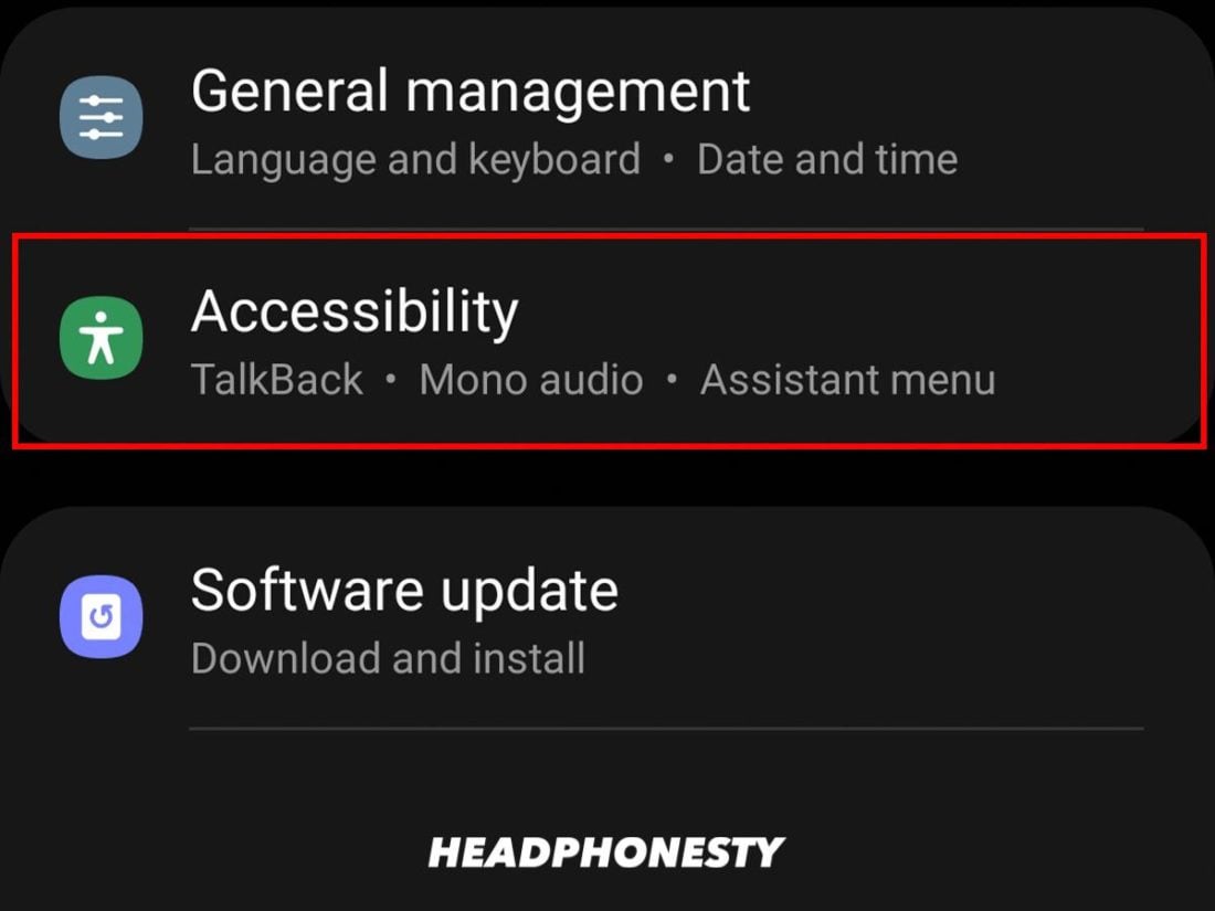 Going to Accessibility settings on iOS