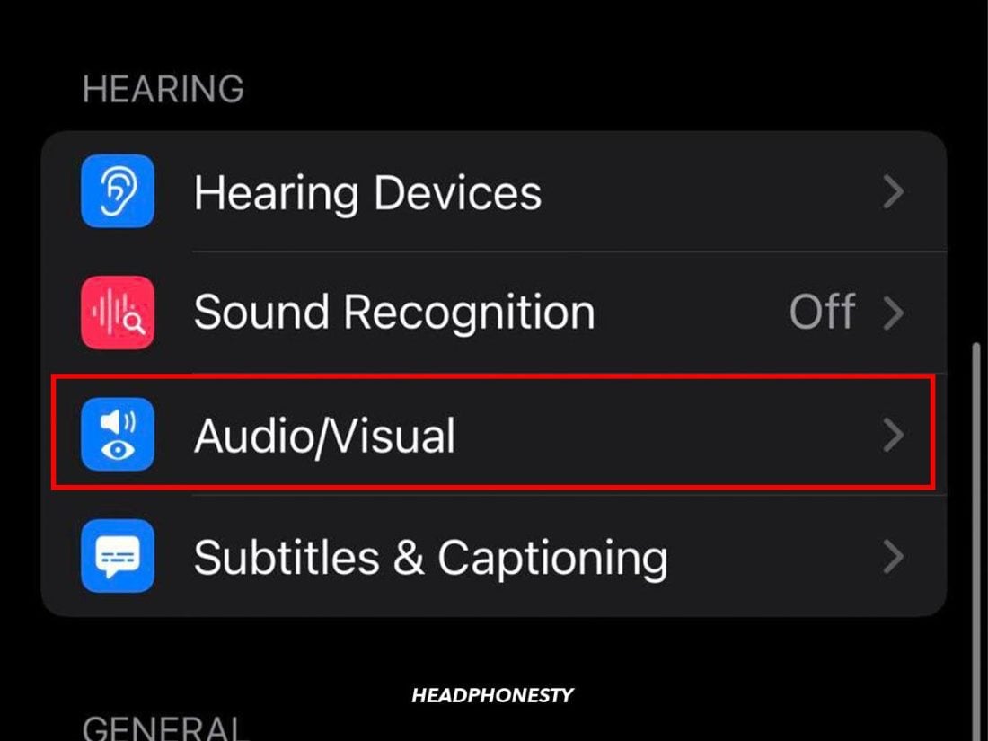 Going to Audio/Visual accessibility setting