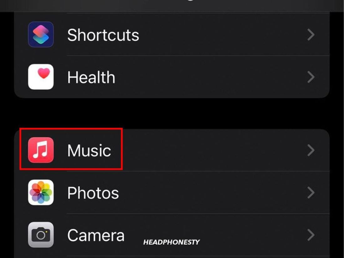 Select the Music Option in Iphone Settings App