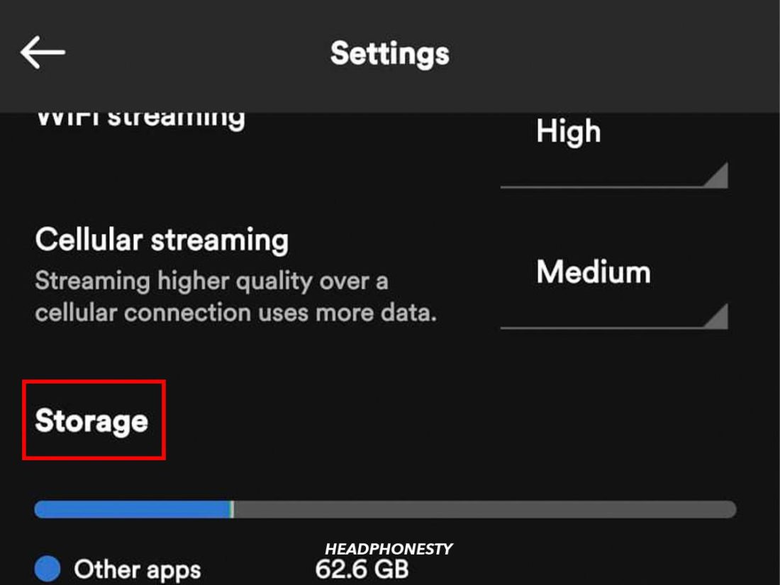 Click the 'Storage' option under Spotify Settings.
