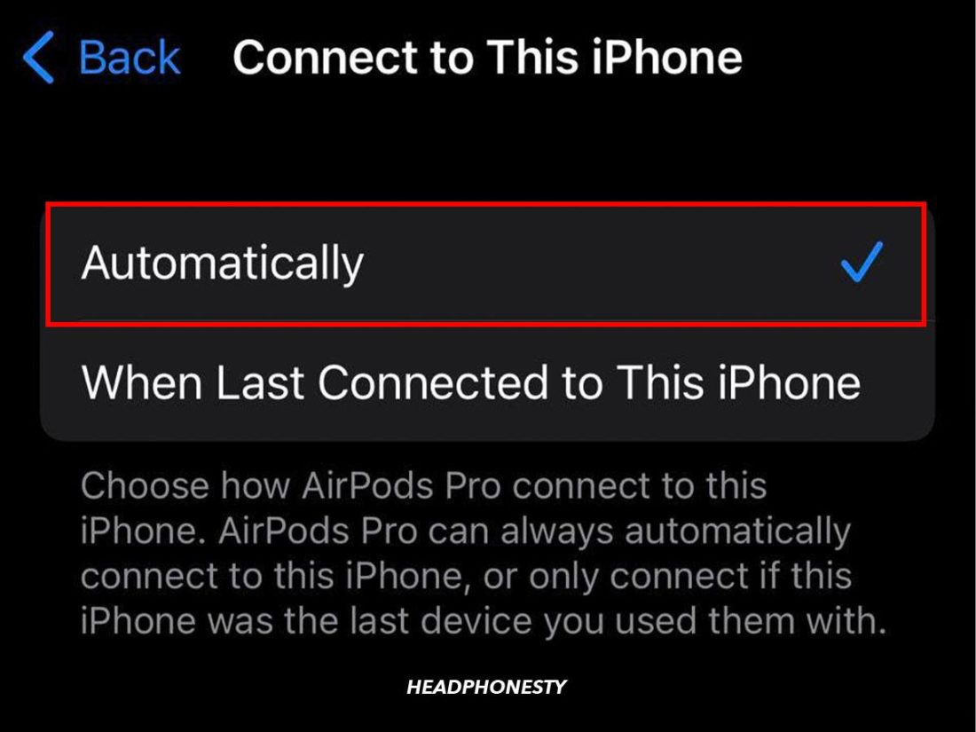 Setting automatic connection on AirPods and iPhone