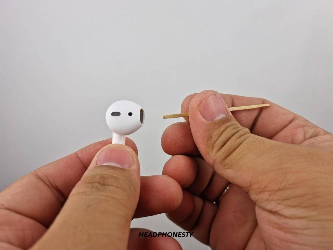 Using toothpick to clean AirPods