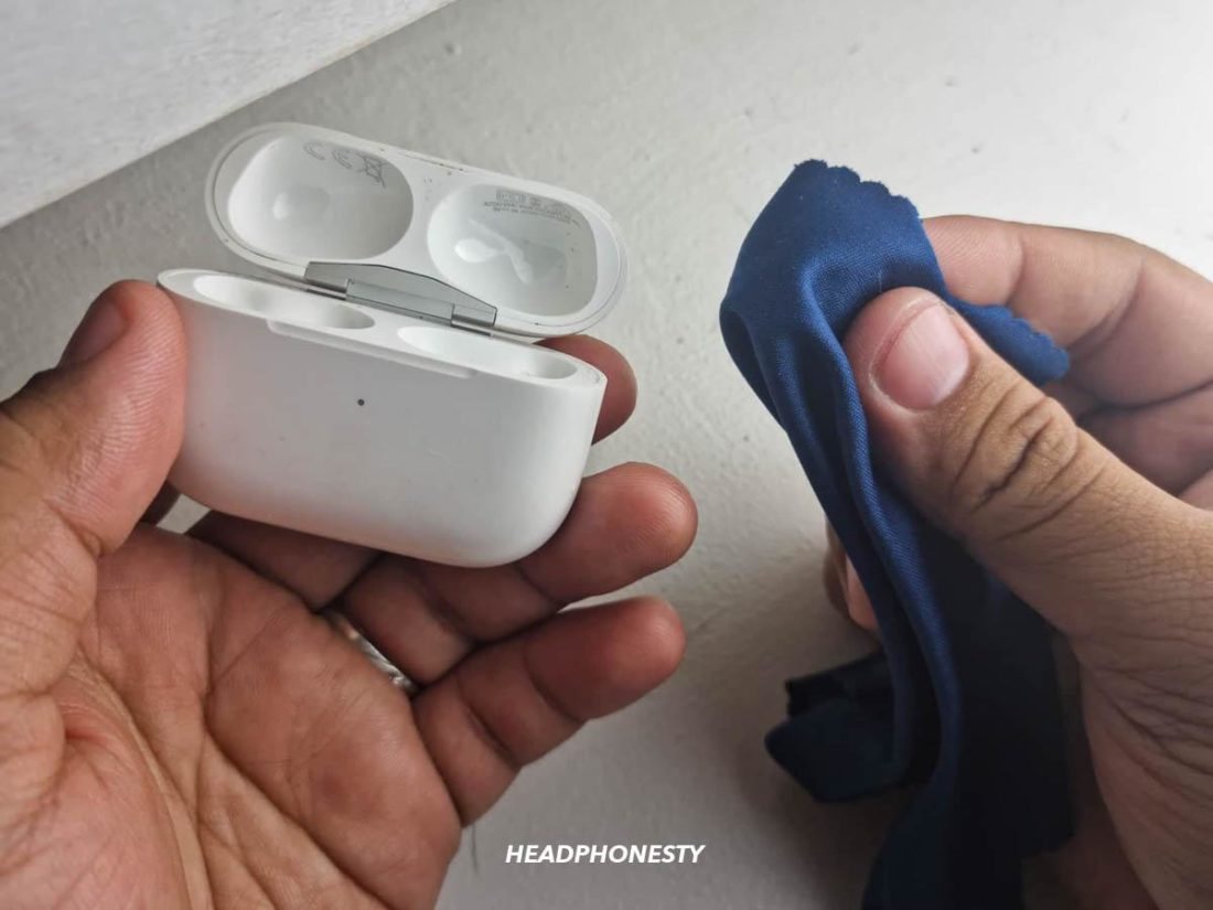 Wiping the AirPods case