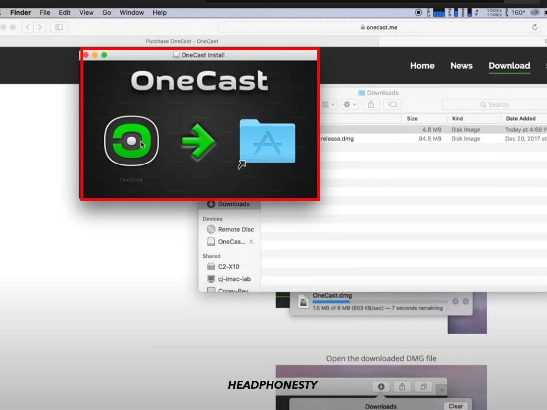 Drag-and-drop the OneCast app. (From: YouTube/CJ3K) https://www.youtube.com/watch?v=Y-jhk6yVPMo
