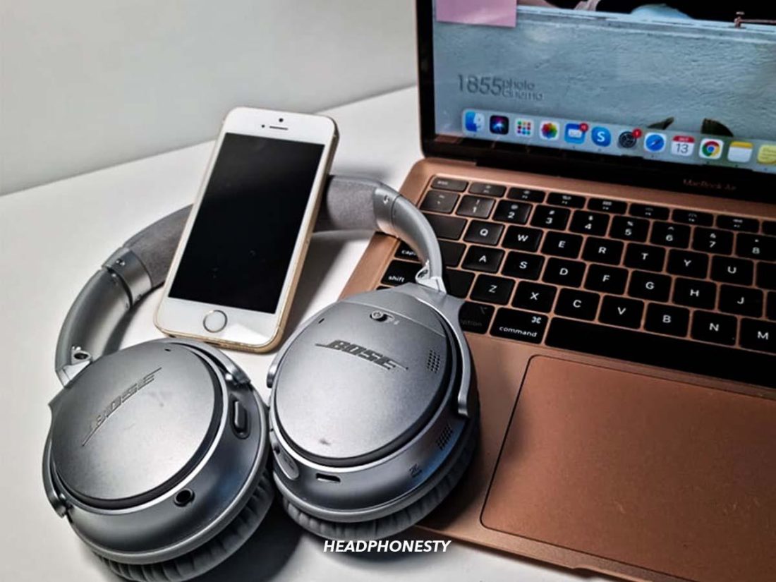 Connect headphones to Mac.