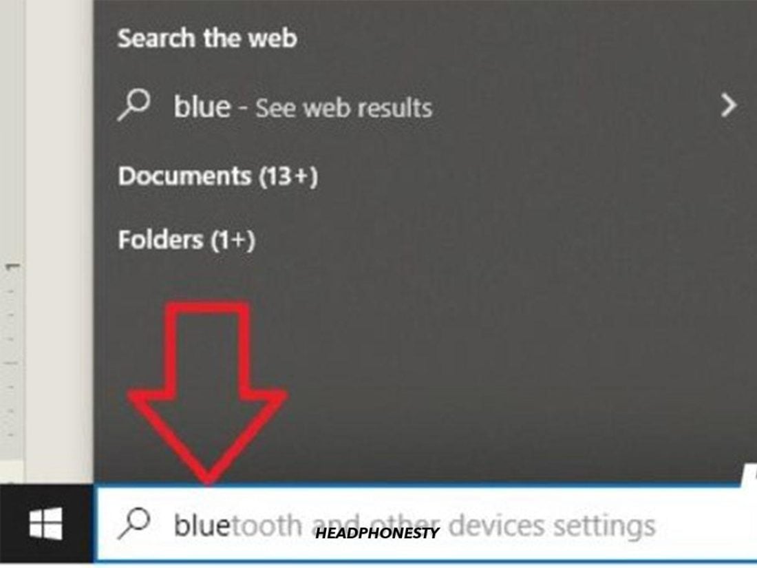 Cari opsi 'Bluetooth' di kotak pencarian Windows.