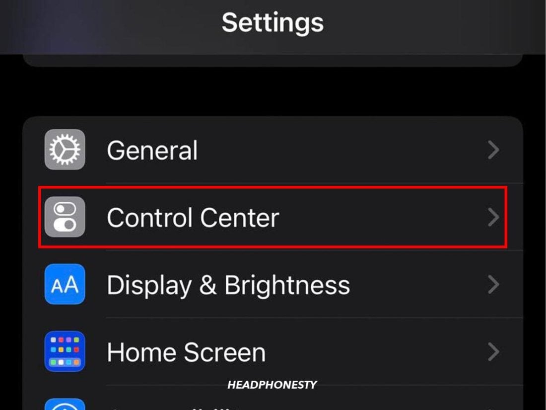 Under Settings, tap on Control Center.