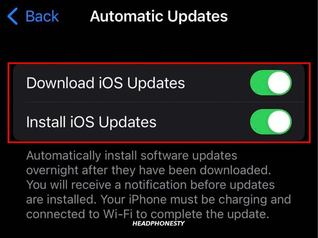 Tap on both download and install iOS/iPadOS Updates to allow the device to be updated automatically.