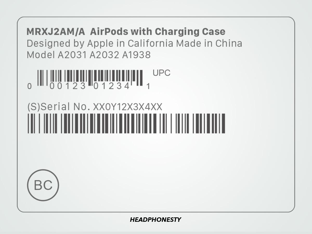 AirPods Packaging serial number (From: Apple Support) 
