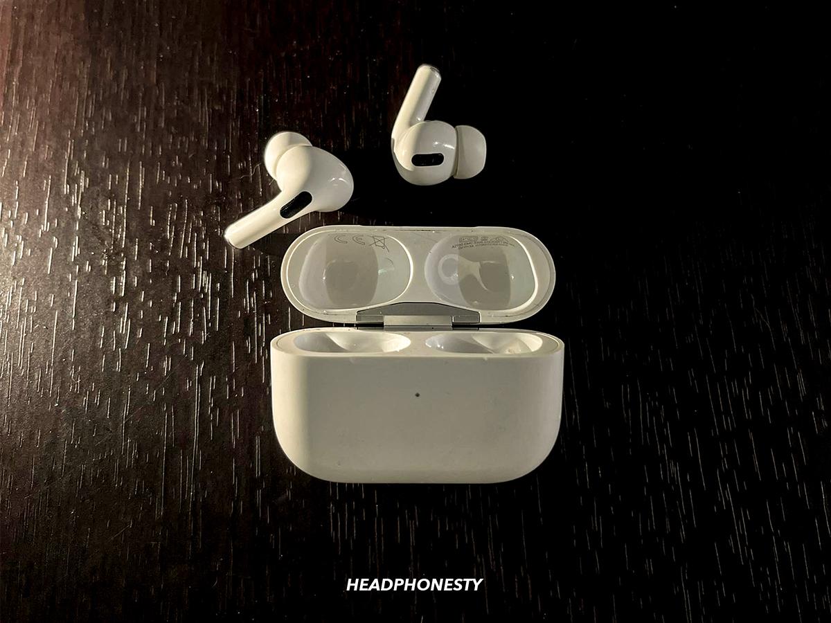 Old AirPods outside their case