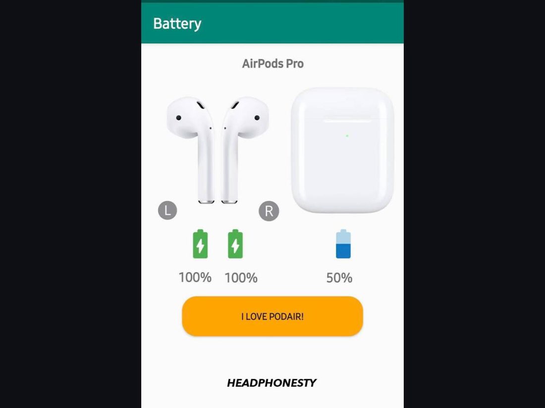 PodAir displaying the AirPods' battery