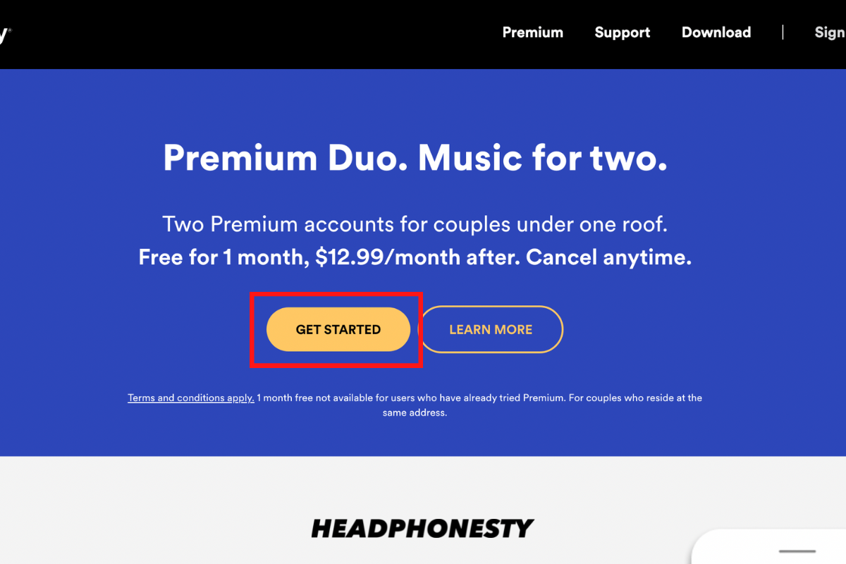 Spotify Duo Get Started Page.