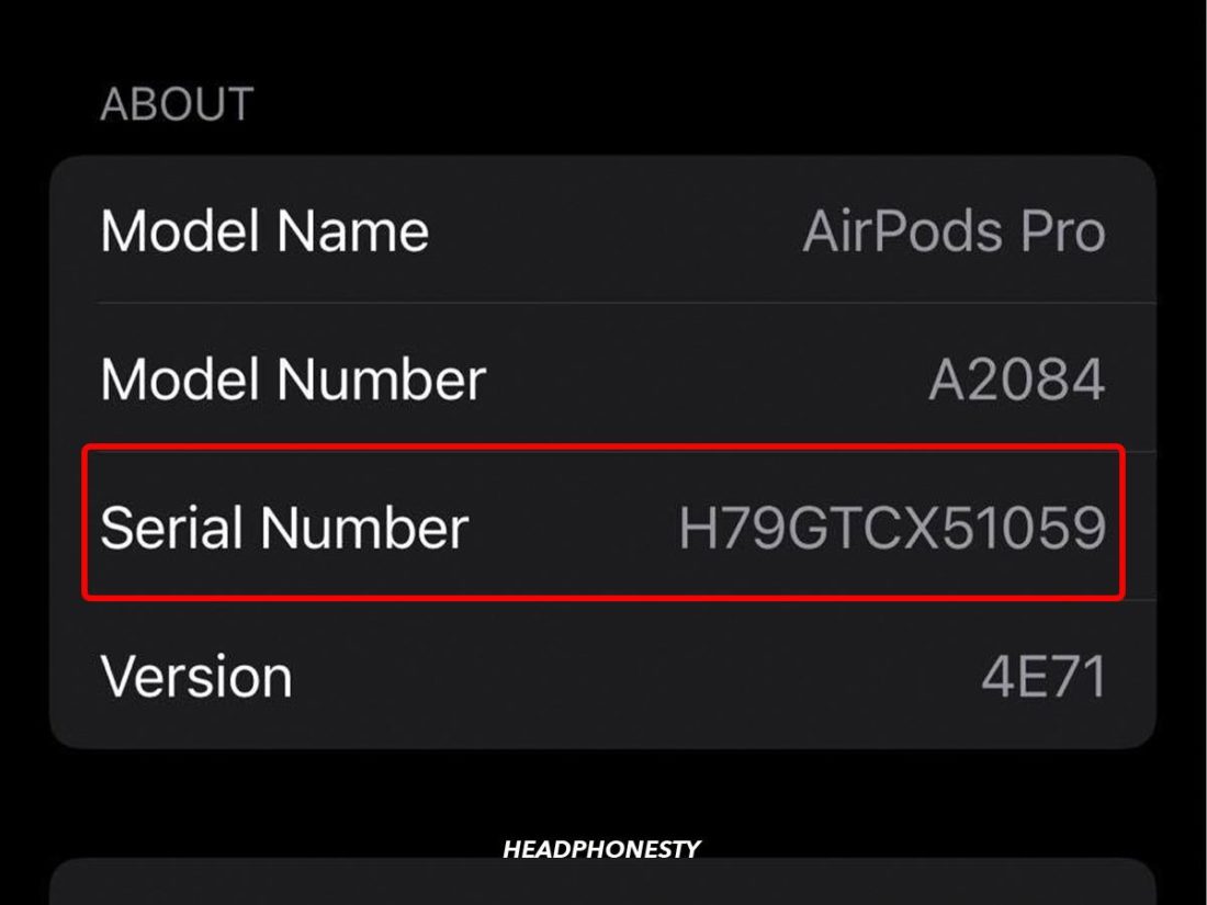 AirPods' Serial Number.
