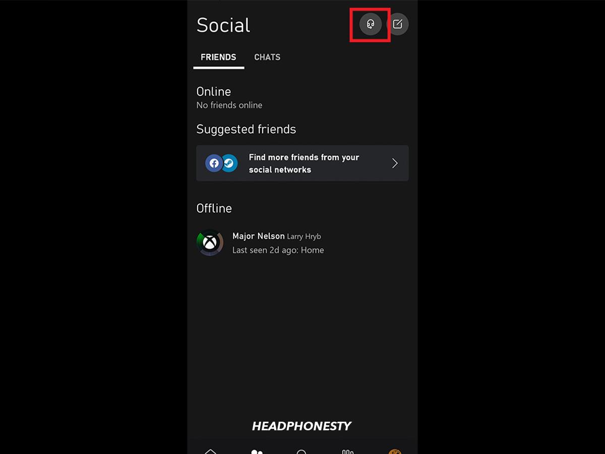 Tap on the headset icon on the top right to access party chat.