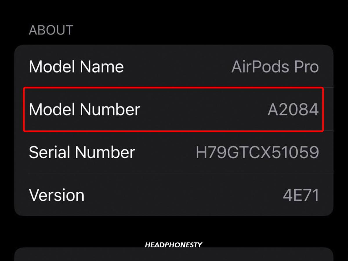 AirPods' Model Number.