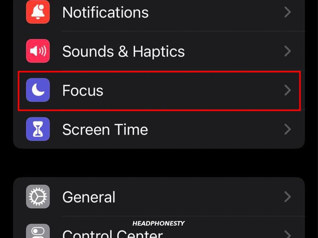 Focus option in the iPhone settings