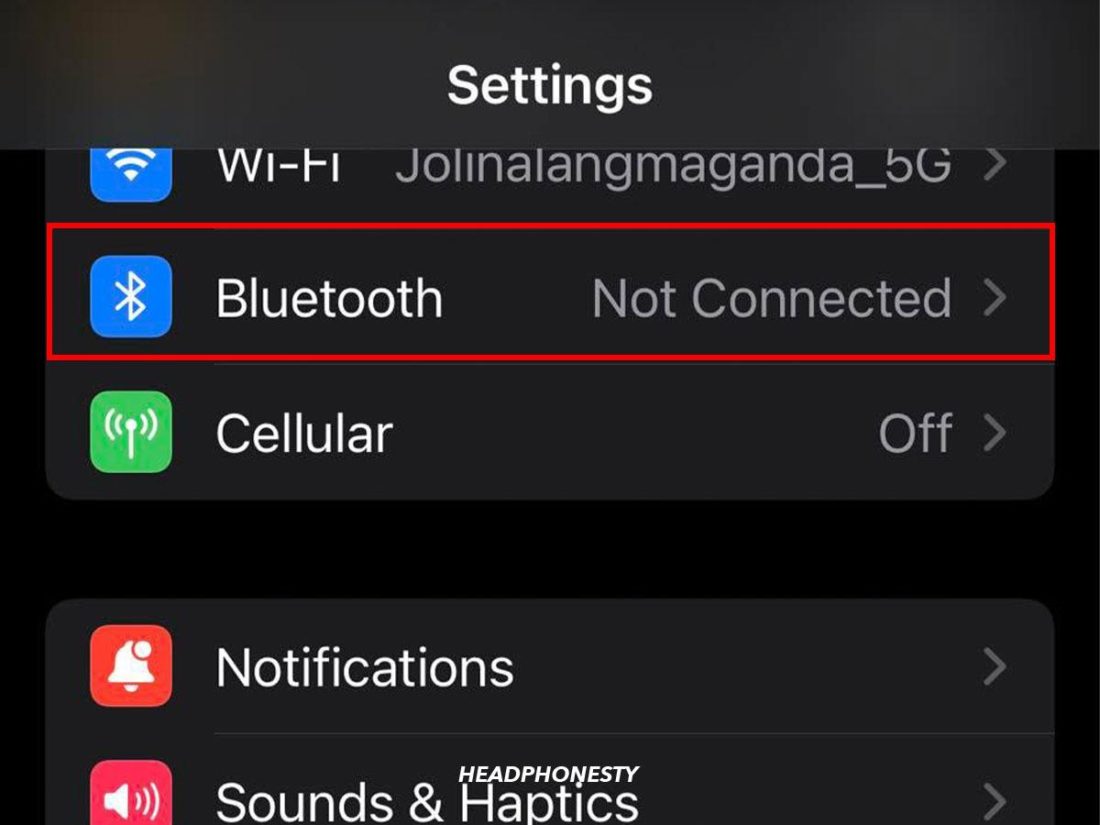 Select Bluetooth under settings.