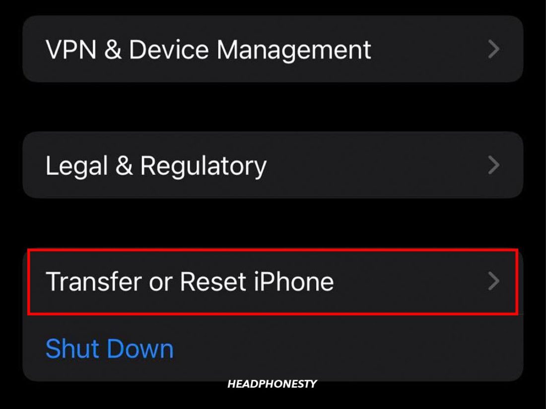 Tap 'Transfer or Reset iPhone.'