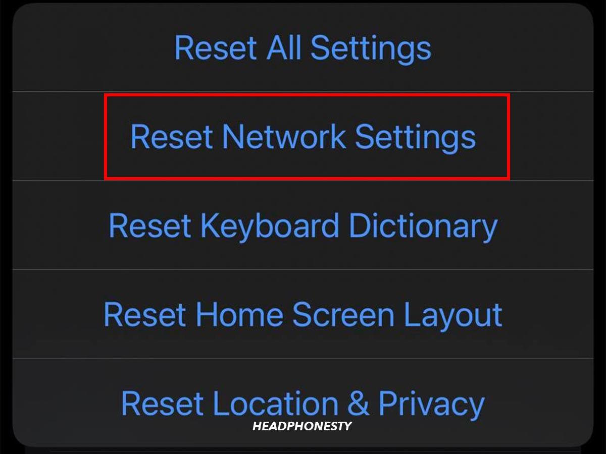Tap on 'Reset Network Settings.'