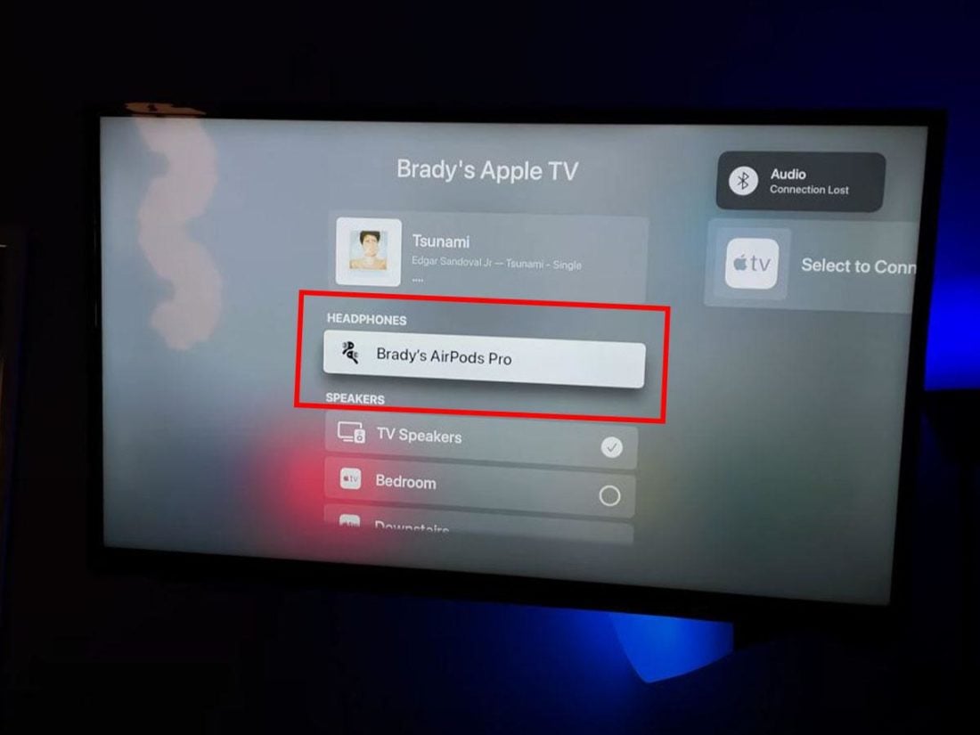 Selecting AirPods Pro on Apple TV (From: Youtube/TechPriceTV)