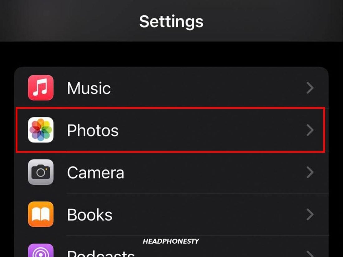 Photos icon in your iPhone Settings menu