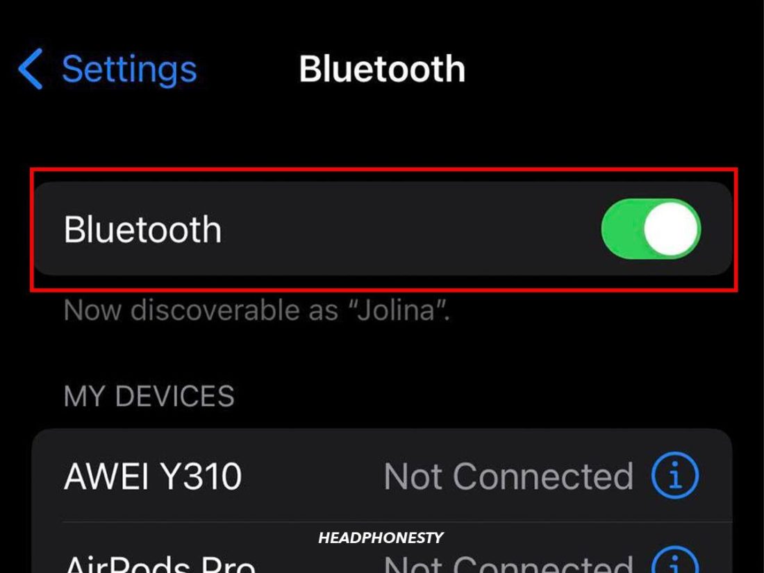 iOS Bluetooth toggled on